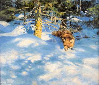 Winter landscape with fox