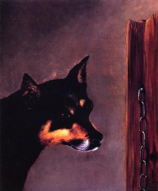 Dog Head with Post and Chain