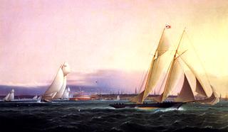 Schooner "Resolute" Leading the Fleet Around Castle Garden