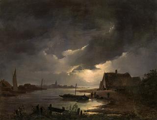 River landscape by moonlight