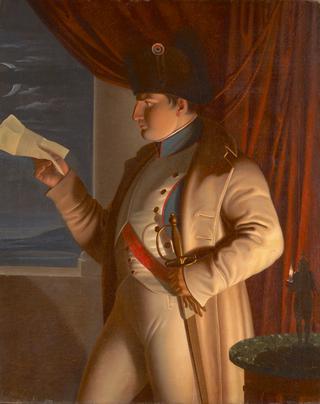 Napoleon reading a letter by candle and moonlight