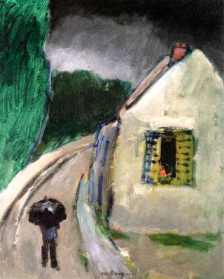 Village Street in the Rain