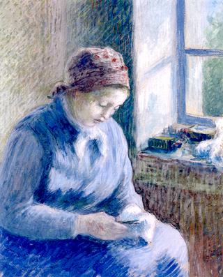 Woman Mending Socks