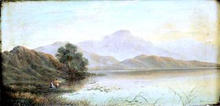 Lake Scene with Men Fishing
