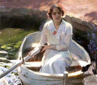 Study of a Young Girl in a Rowing Boat with a Dog