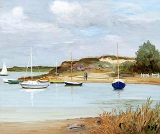Boats at anchor, low tide