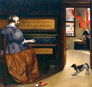 A Woman at the Virginal with a Dog