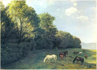 Landscape with grazing horses