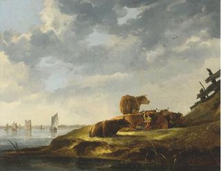 A River Landscape with Seve Cows