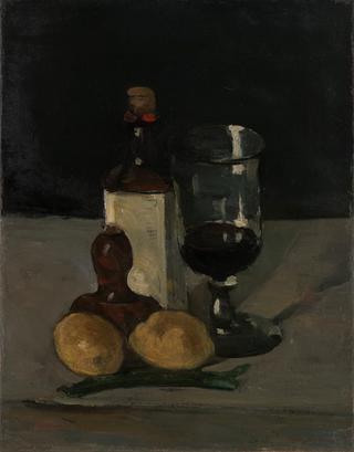 Still Life with Bottles, Glass and Lemons