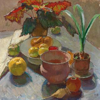 Still Life with Pots of Flowers and Apples