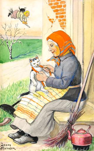 Easter witch with cat