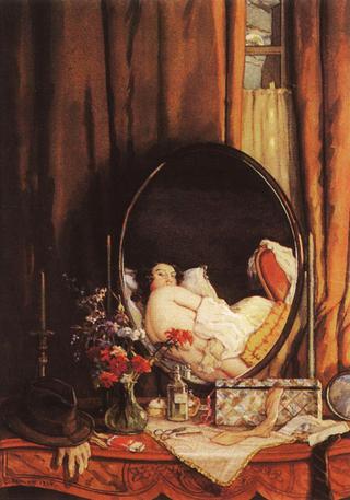 Intimate Reflection in the Mirror on the Dressing Table