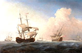 English Warships Heeling in the Breeze Offshore
