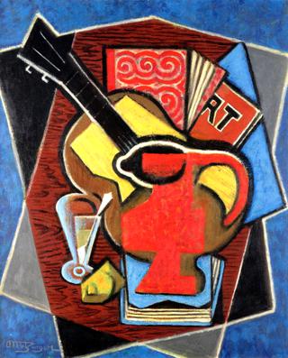 Red Pitcher, Guitar and Books