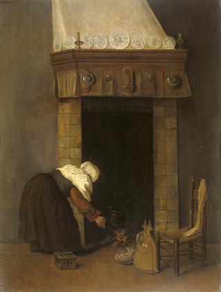 Woman by a Fireplace