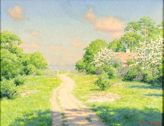 House with flowering trees