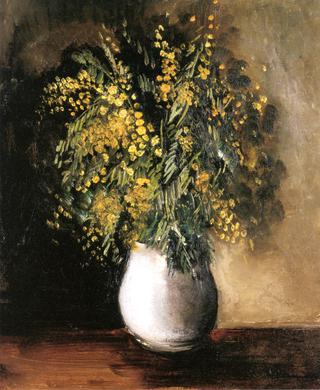 Mimosas in a White Vase