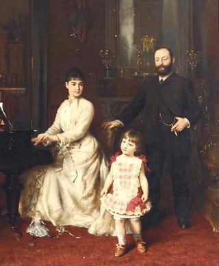 Portrait of a Gentleman and his wife with their young child in an interior