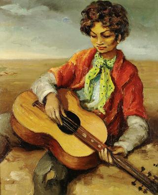A gypsy boy playing guitar
