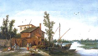 A Boat Moored before a Walled Farm