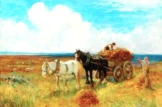 Hay Cart Pulled by Two Horses