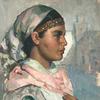 一位披着粉色披肩的摩洛哥妇女的画像