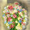 蓝色花瓶里的花束