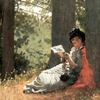 在橡树下看书的女孩
