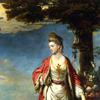 Mrs. Trecothick, Full Length, in 'Turkish' Masquerade Dress, Beside an Urn of Flowers, in a Landscape