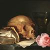 有头骨、书和玫瑰的瓦尼塔斯静物画