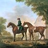 约翰·克鲁的一个狩猎仆人骑着栗子猎人，牵着第二匹马