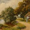 湖岸的英国茅草屋