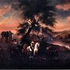 意大利人的风景，旅行者穿过小溪
