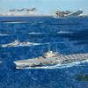 战争图片：一艘航空母舰，一艘巡洋舰和三艘驱逐舰