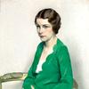 一位身穿绿色连衣裙的女士的画像