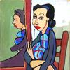 双臂交叉坐着的女人
