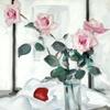 玻璃花瓶里粉红玫瑰的静物画