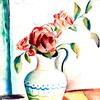 粉红玫瑰静物画