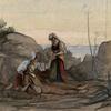Deux italiennes secourent un vieux moine étendu sur le sol (Two Italians Rescue an Old Monk Lying on the Ground)