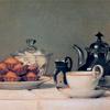 有茶、糖、饼干和奶油的静物