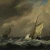一艘荷兰小船在强风中靠拢