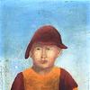 一个戴红帽子的小男孩的画像